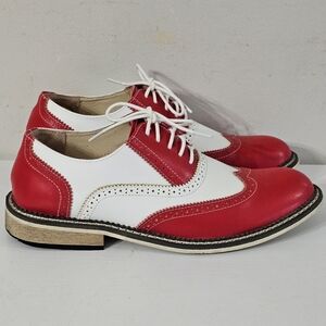 DADIJIER Men's Red/White Leather Borgues Wingtip Oxford Dress Shoes Size 9